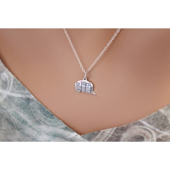 Sterling Silver Camping Trailer Charm Necklace, Silver Camping Trailer Necklace - Picture 3 of 3